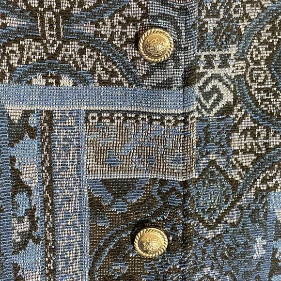 Blue Court By Haband Jacket Womens Medium Blue Tapestry Button Front Pockets - Picture 9 of 16